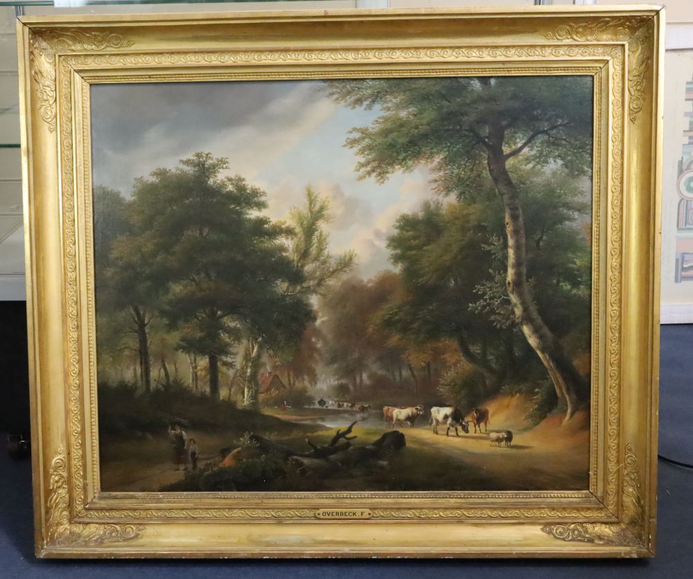 Attributed to Jan Baptiste de Jonghe (1785-1824) Cattle in a wooded landscape 28 x 34in.